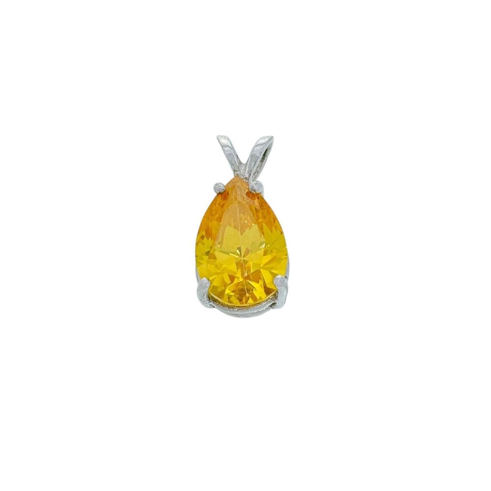 Vintage Sterling Silver 925 Pear Cut Yellow Cubic Zirconia Pendant